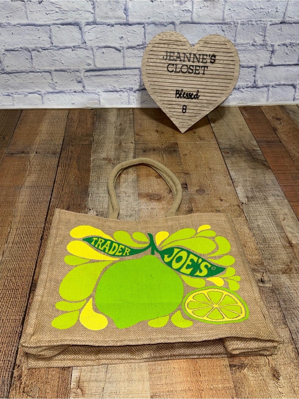 Trader Joe's Reusable Jute Tote Bag Lemon Lime Print Eco-Friendly Burlap - Picture 1 of 9